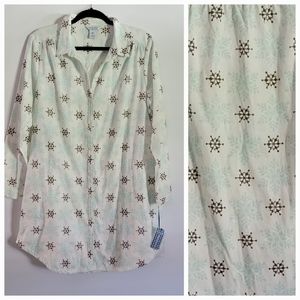 Sleep Sense Snowflake Print Portuguese Button Down Flannel Night Shirt, Large